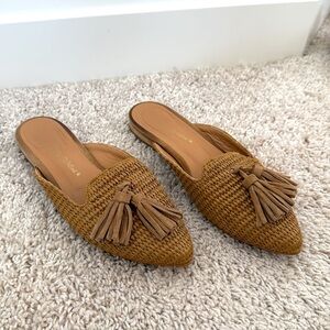Italian Woven Raffia Tassel Mule Loafers
